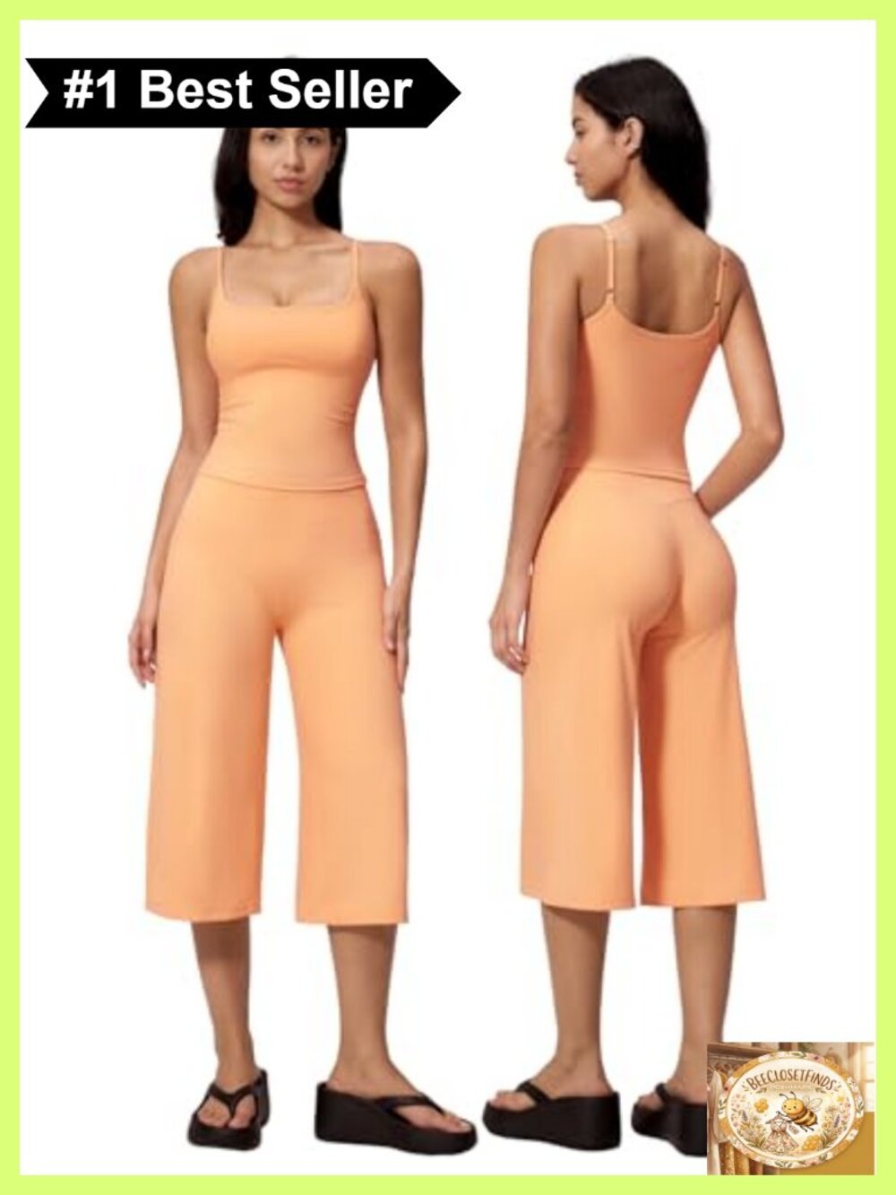 Two Piece Workout Set Spaghetti Strap Crop Top Wide Leg Capri Pants